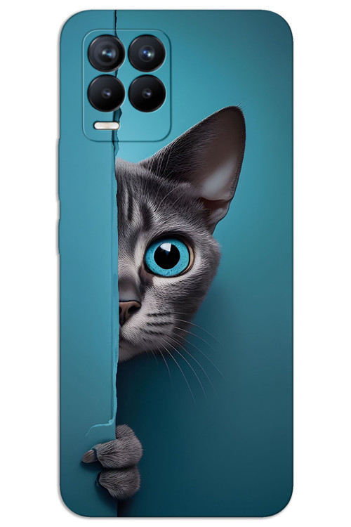 Realme 8 Pro Kılıf HD Desen Baskılı Arka Kapak - Mavi Gözlü Kedi