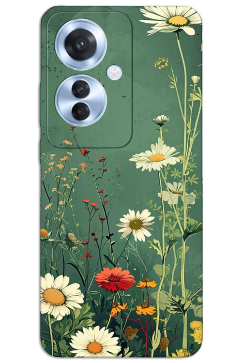 Oppo Reno 11F Kılıf HD Desen Baskılı Arka Kapak - Yeşil Papatya
