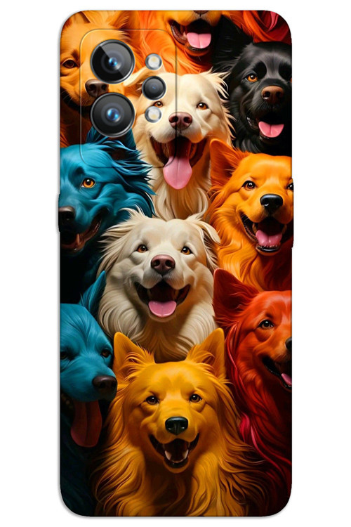 Realme GT 2 Pro Kılıf HD Desen Baskılı Arka Kapak - Renkli Köpekler