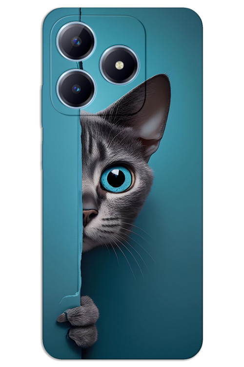 Realme Note 50 Kılıf HD Desen Baskılı Arka Kapak - Mavi Gözlü Kedi
