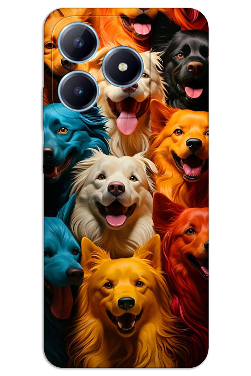 Realme Note 50 Kılıf HD Desen Baskılı Arka Kapak - Renkli Köpekler