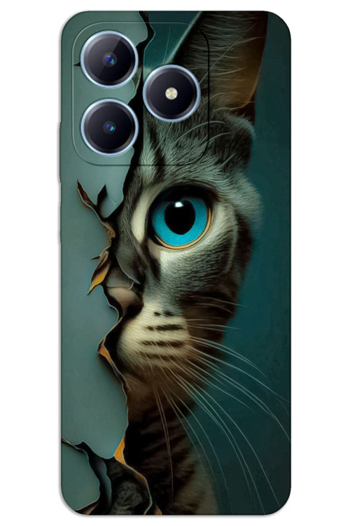 Realme Note 50 Kılıf HD Desen Baskılı Arka Kapak - Mavi Kedi