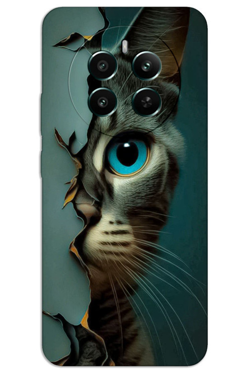 Realme 12 Pro Kılıf HD Desen Baskılı Arka Kapak - Mavi Kedi
