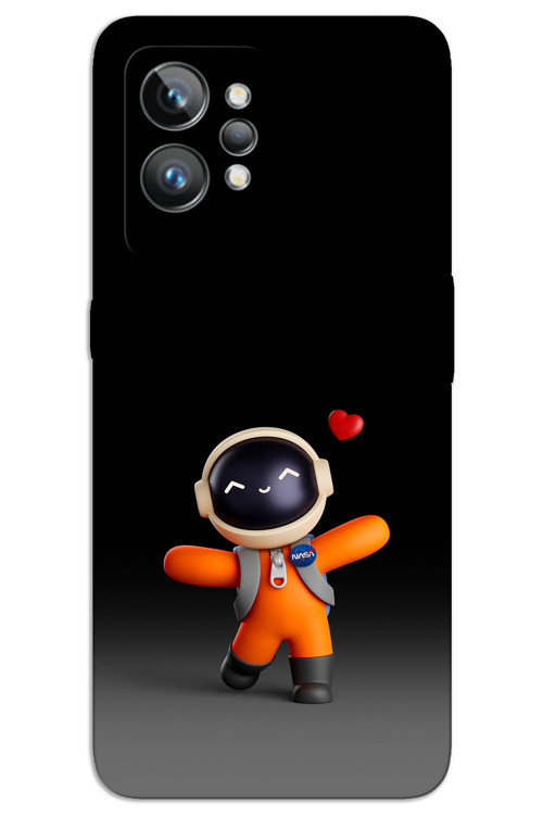 Realme GT 2 Kılıf HD Desen Baskılı Arka Kapak - Astronot Kalp