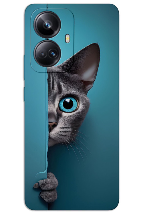 Realme 10 Pro Plus 5G Kılıf HD Desen Baskılı Arka Kapak - Mavi Gözlü Kedi