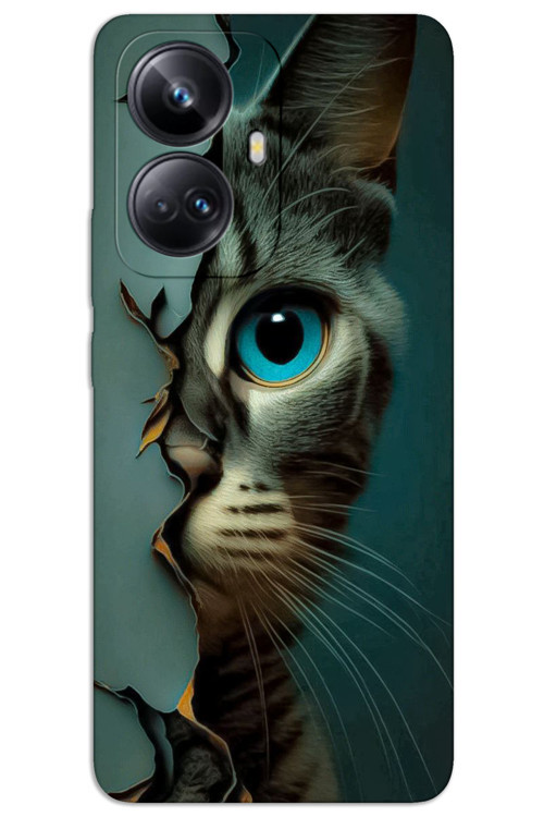 Realme 10 Pro Plus 5G Kılıf HD Desen Baskılı Arka Kapak - Mavi Kedi