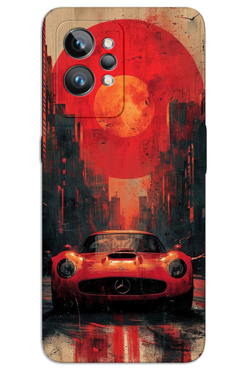 Realme GT 2 Pro Kılıf HD Desen Baskılı Arka Kapak - Kırmızı Mercedes