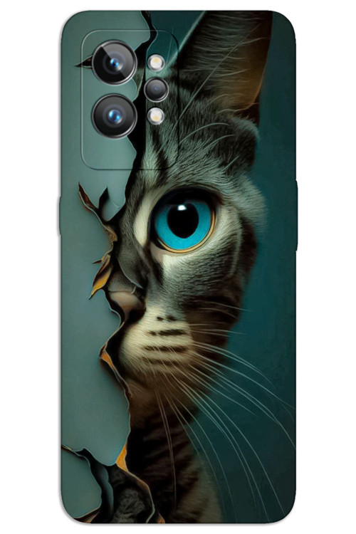Realme GT 2 Kılıf HD Desen Baskılı Arka Kapak - Mavi Kedi