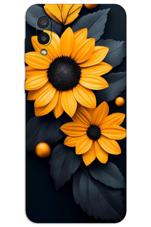 Samsung Galaxy A02 Kılıf HD Desen Baskılı Arka Kapak - Siyah Çiçek
