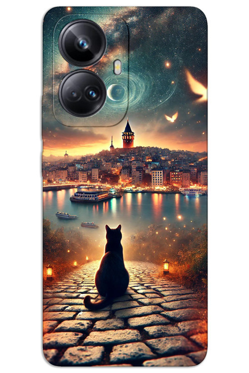 Realme 10 Pro Plus 5G Kılıf HD Desen Baskılı Arka Kapak - Kedi Galata