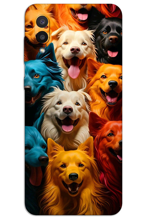 Samsung Galaxy A02 Kılıf HD Desen Baskılı Arka Kapak - Renkli Köpekler