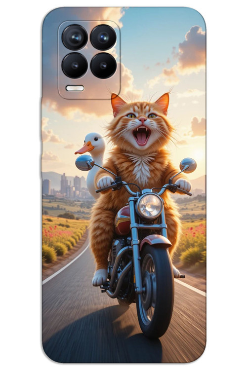 Realme 8 Kılıf HD Desen Baskılı Arka Kapak - Çılgın Kedi