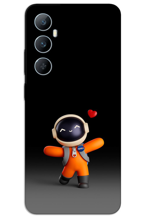 Realme C65 Kılıf HD Desen Baskılı Arka Kapak - Astronot Kalp