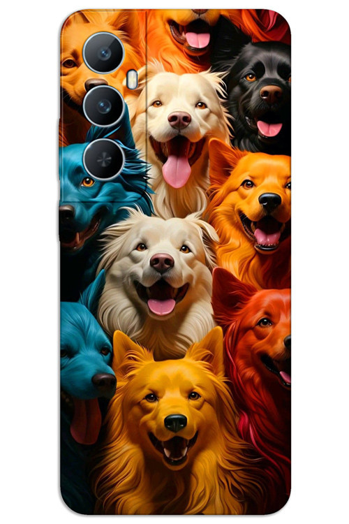 Realme C65 Kılıf HD Desen Baskılı Arka Kapak - Renkli Köpekler