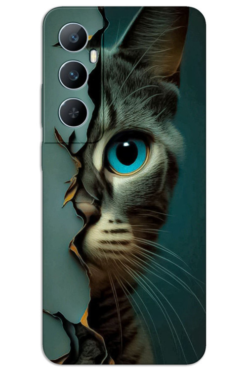 Realme C65 Kılıf HD Desen Baskılı Arka Kapak - Mavi Kedi