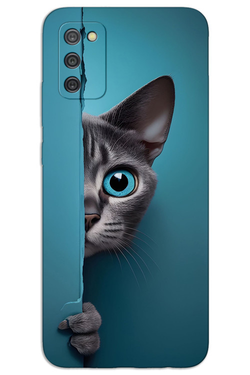 Samsung Galaxy A03S Kılıf HD Desen Baskılı Arka Kapak - Mavi Gözlü Kedi