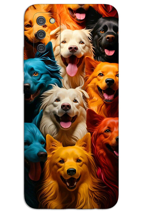 Samsung Galaxy A03S Kılıf HD Desen Baskılı Arka Kapak - Renkli Köpekler