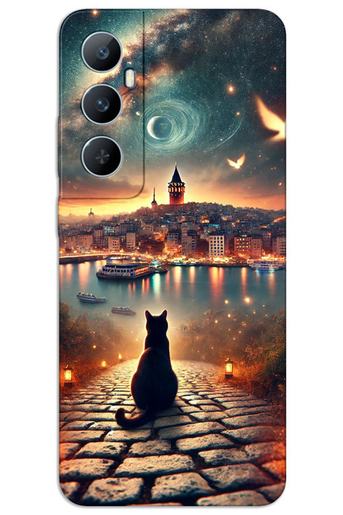 Realme C65 Kılıf HD Desen Baskılı Arka Kapak - Kedi Galata