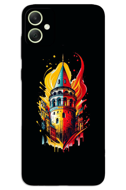 Samsung Galaxy A05 Kılıf HD Desen Baskılı Arka Kapak - Sarı Kırmızı Galata