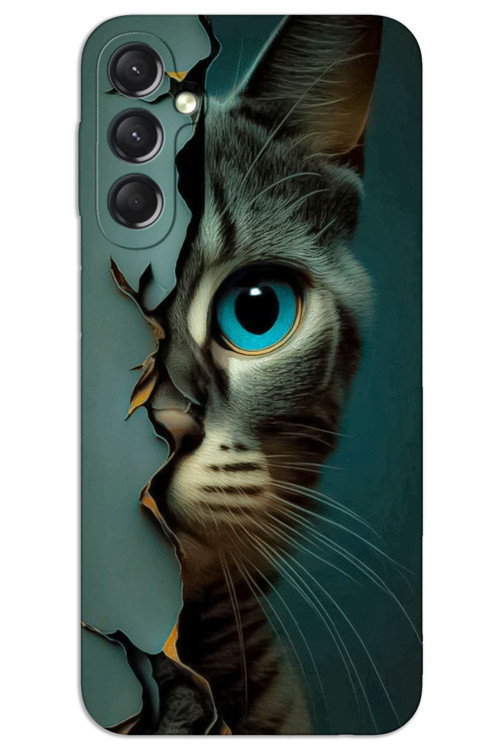 Samsung Galaxy A04s Kılıf HD Desen Baskılı Arka Kapak - Mavi Kedi