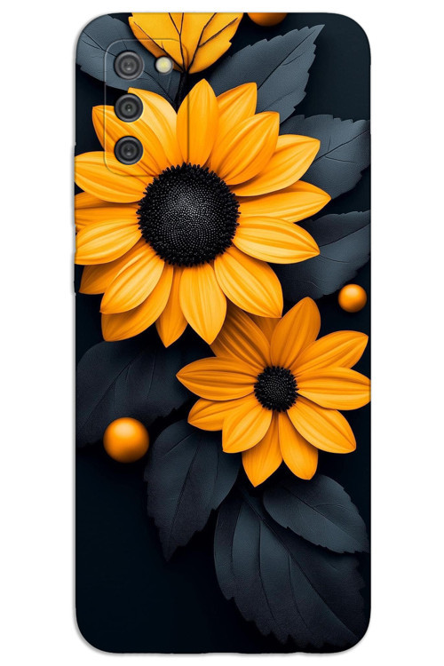Samsung Galaxy A02S Kılıf HD Desen Baskılı Arka Kapak - Siyah Çiçek