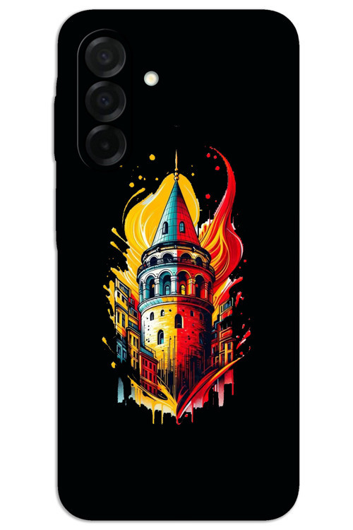 Samsung Galaxy A26 Kılıf HD Desen Baskılı Arka Kapak - Sarı Kırmızı Galata
