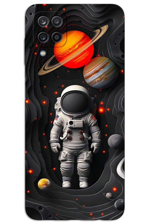 Samsung Galaxy A12 / M12 Kılıf HD Desen Baskılı Arka Kapak - Astronot Gezegenler