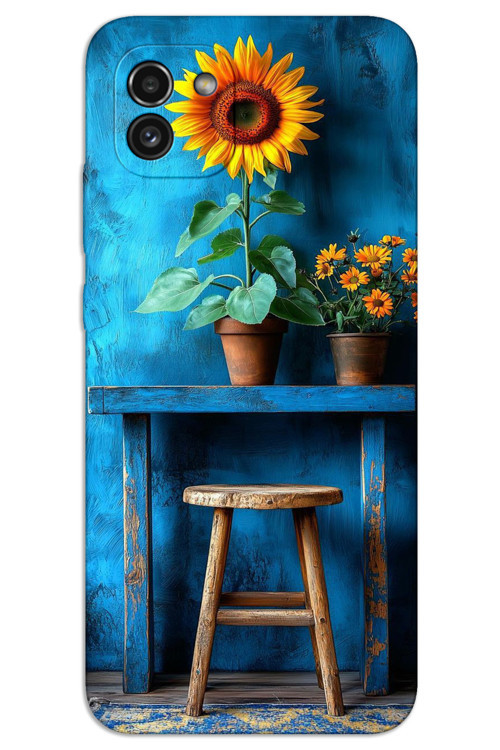 Samsung Galaxy A03 Kılıf HD Desen Baskılı Arka Kapak - Sanat Tabure Çiçek