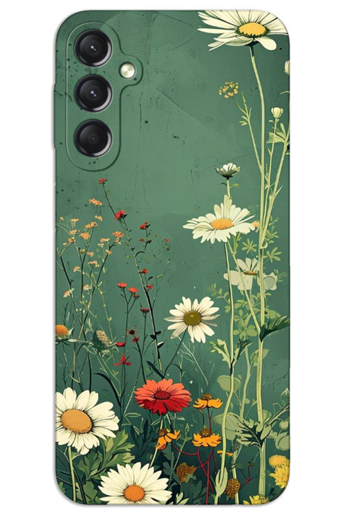 Samsung Galaxy A34 Kılıf HD Desen Baskılı Arka Kapak - Yeşil Papatya