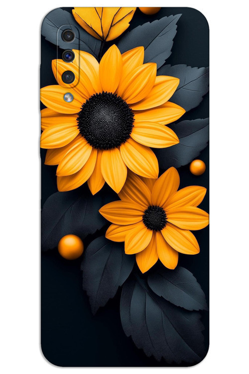 Samsung Galaxy A50 Kılıf HD Desen Baskılı Arka Kapak - Siyah Çiçek