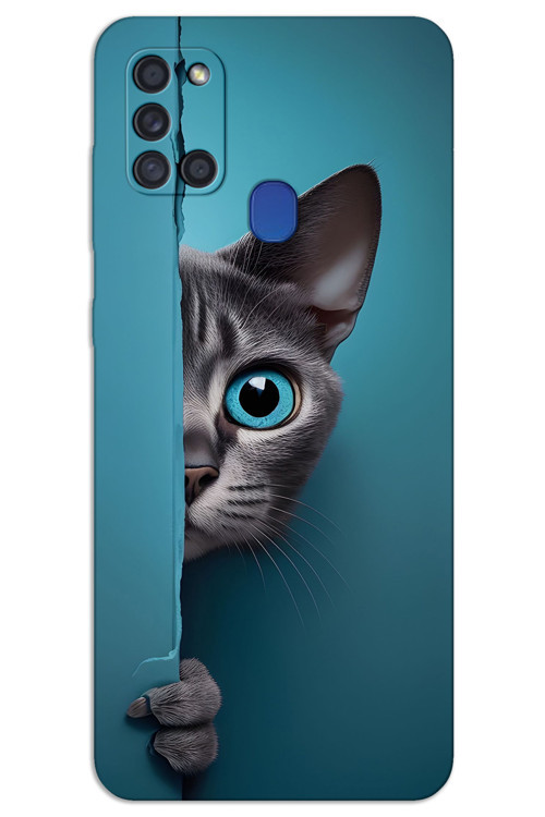 Samsung Galaxy A21s Kılıf HD Desen Baskılı Arka Kapak - Mavi Gözlü Kedi