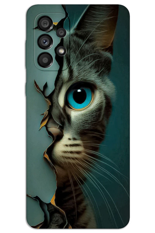 Samsung Galaxy A33 Kılıf HD Desen Baskılı Arka Kapak - Mavi Kedi