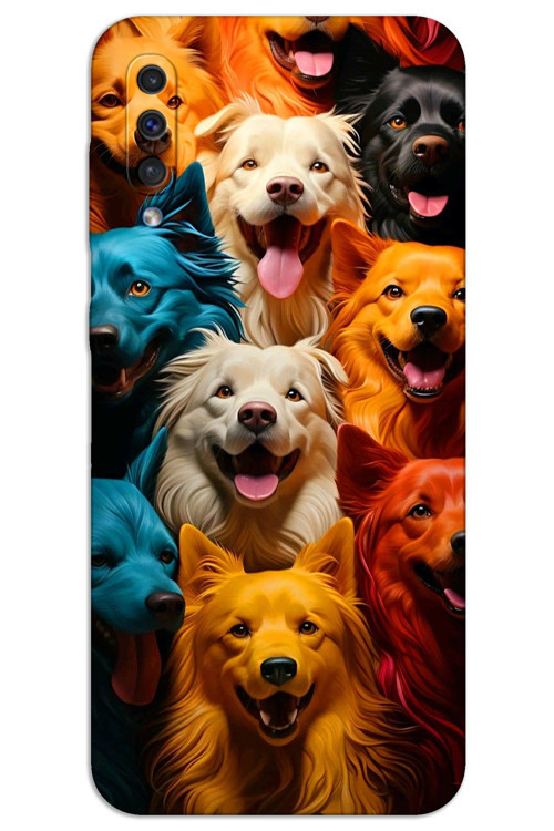 Samsung Galaxy A50 Kılıf HD Desen Baskılı Arka Kapak - Renkli Köpekler