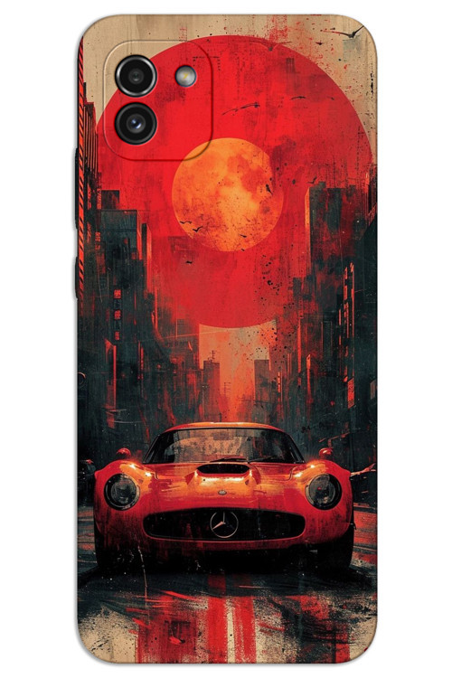 Samsung Galaxy A03 Kılıf HD Desen Baskılı Arka Kapak - Kırmızı Mercedes