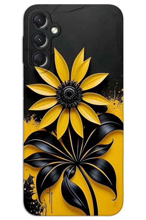 Samsung Galaxy A05s Kılıf HD Desen Baskılı Arka Kapak - Siyah Sarı Çiçek