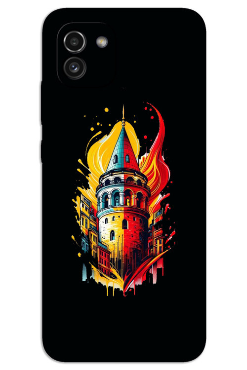 Samsung Galaxy A03 Kılıf HD Desen Baskılı Arka Kapak - Sarı Kırmızı Galata