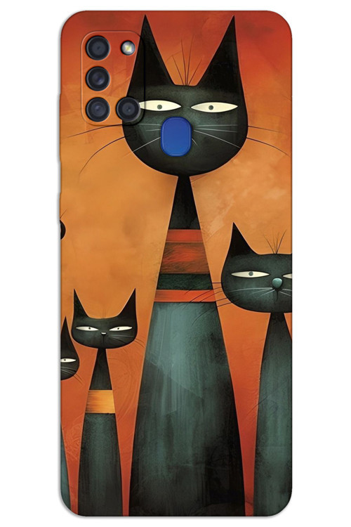 Samsung Galaxy A21s Kılıf HD Desen Baskılı Arka Kapak - Sanat Kedi