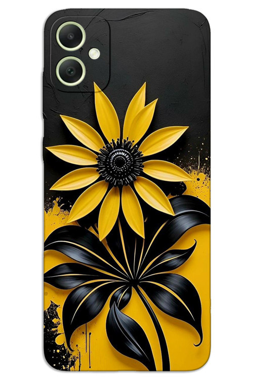 Samsung Galaxy A04 Kılıf HD Desen Baskılı Arka Kapak - Siyah Sarı Çiçek
