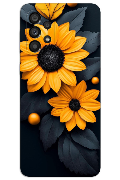 Samsung Galaxy A32 Kılıf HD Desen Baskılı Arka Kapak - Siyah Çiçek