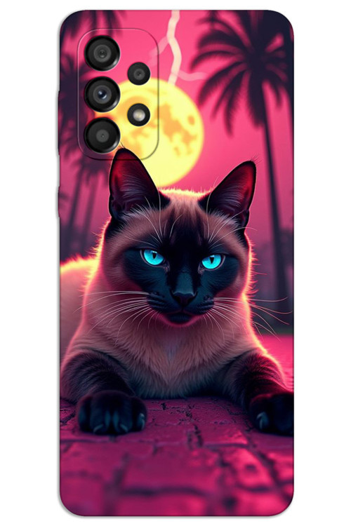 Samsung Galaxy A32 Kılıf HD Desen Baskılı Arka Kapak - Gergin Kedi