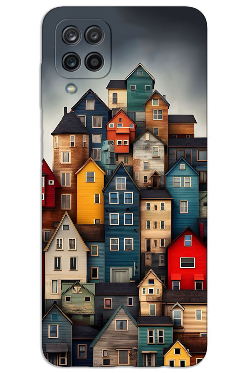 Samsung Galaxy A12 / M12 Kılıf HD Desen Baskılı Arka Kapak - Renkli Evler