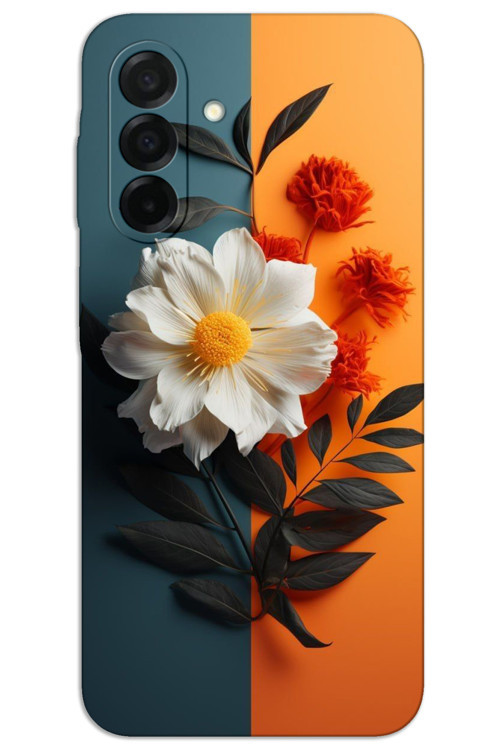 Samsung Galaxy A56 Kılıf HD Desen Baskılı Arka Kapak - Beyaz Turuncu Çiçek