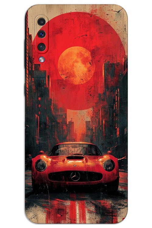 Samsung Galaxy A70 Kılıf HD Desen Baskılı Arka Kapak - Kırmızı Mercedes