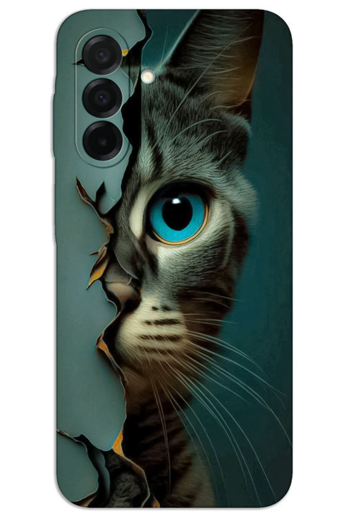 Samsung Galaxy A56 Kılıf HD Desen Baskılı Arka Kapak - Mavi Kedi