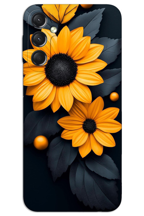 Samsung Galaxy A55 Kılıf HD Desen Baskılı Arka Kapak - Siyah Çiçek