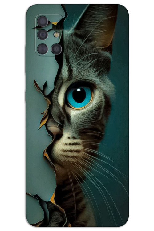 Samsung Galaxy A51 Kılıf HD Desen Baskılı Arka Kapak - Mavi Kedi