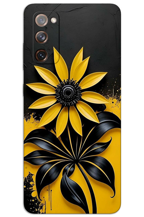 Samsung Galaxy Note 20 Kılıf HD Desen Baskılı Arka Kapak - Siyah Sarı Çiçek