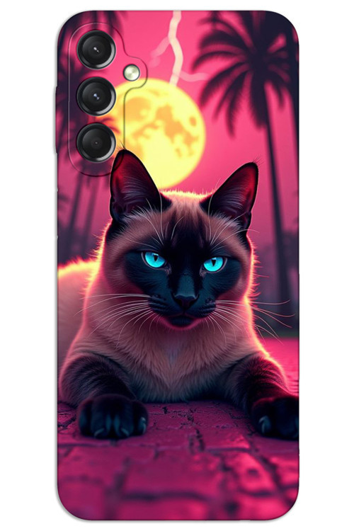 Samsung Galaxy M14 Kılıf HD Desen Baskılı Arka Kapak - Gergin Kedi