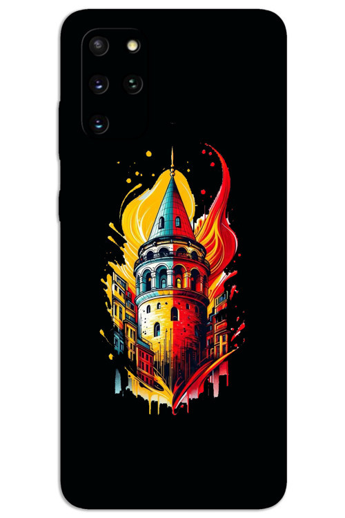 Samsung Galaxy S20 Plus Kılıf HD Desen Baskılı Arka Kapak - Sarı Kırmızı Galata