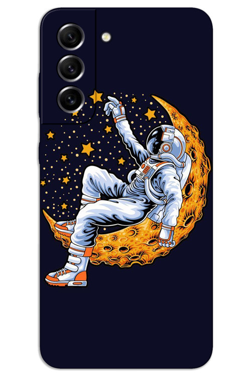 Samsung Galaxy S21 Kılıf HD Desen Baskılı Arka Kapak - Astronot Ay